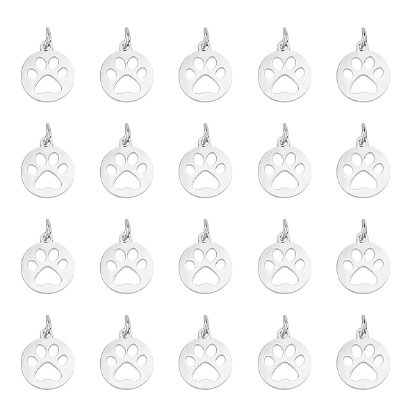 

PandaHall UNICRAFTALE 20pcs 14mm Flat Round with Dog Paw Prints Pendants 304 Stainless Steel Charms Silver Tones 4mm Large Hole Dog Paw...