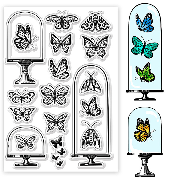 

PandaHall GLOBLELAND Butterfly Specimen Clear Stamps Glass Cover Series Butterfly Moth Silicone Clear Stamps for Scrapbooking Card Making...