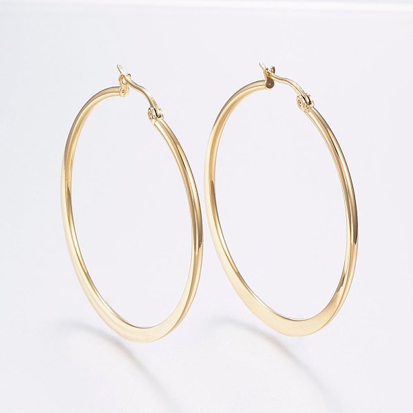 

PandaHall 304 Stainless Steel Big Hoop Earrings, Golden, 12 Gauge, 44~46x2mm, pin: 0.7x1mm 304 Stainless Steel Ring