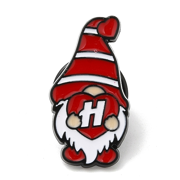PandaHall Christmas Dwarf/Gnome with Heart Enamel Pins for Women, Electrophoresis Black Alloy Brooch for Backpack Clothes, Letter H...