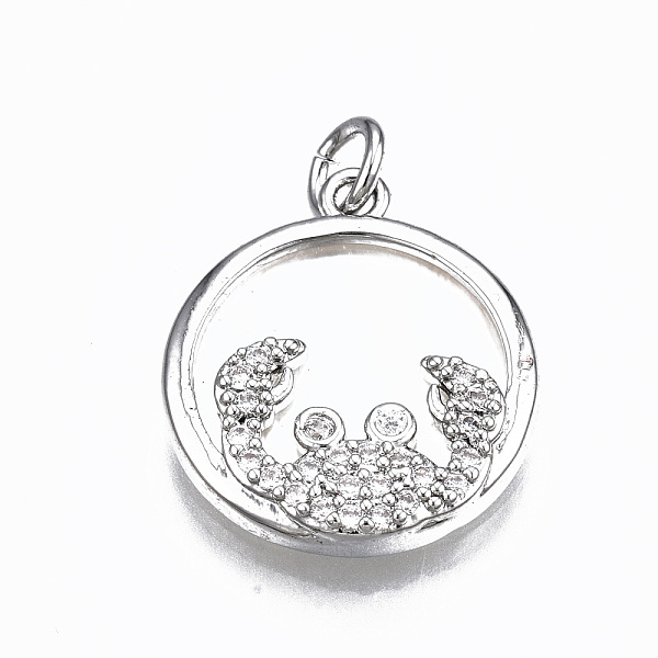 

PandaHall Brass Micro Pave Clear Cubic Zirconia Pendants, with Shell and Jump Rings, Cadmium Free & Nickel Free & Lead Free, Flat Round with...