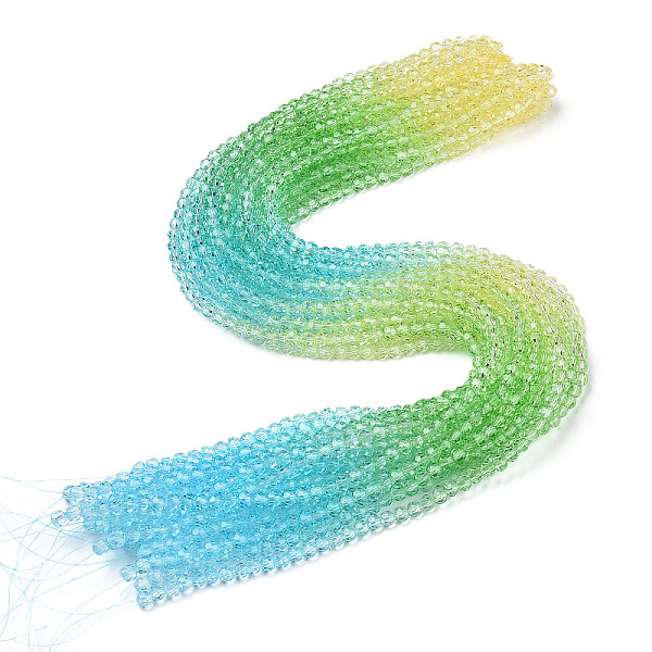 

PandaHall Transparent Glass Beads Strands, Segmented Multi-color Beads, Faceted, Round, Lime Green, 4~4.5mm, Hole: 1mm, about...