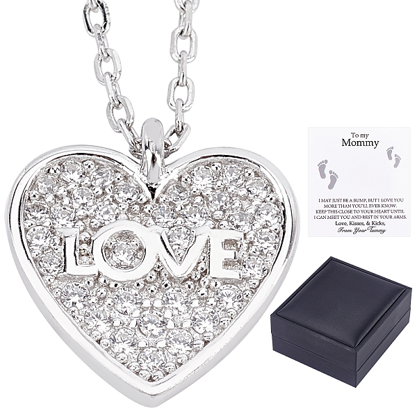 

PandaHall CREATCABIN Rhodium Plated 925 Sterling Silver Pendant Necklace, Clear Cubic Zirconia Double Heart with Love Word Pendant Necklace...