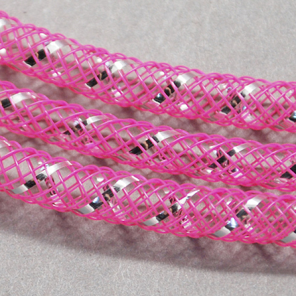 

PandaHall Mesh Tubing, Plastic Net Thread Cord, with Silver Vein, Hot Pink, 4mm, 50 yards/Bundle Plastic Pink