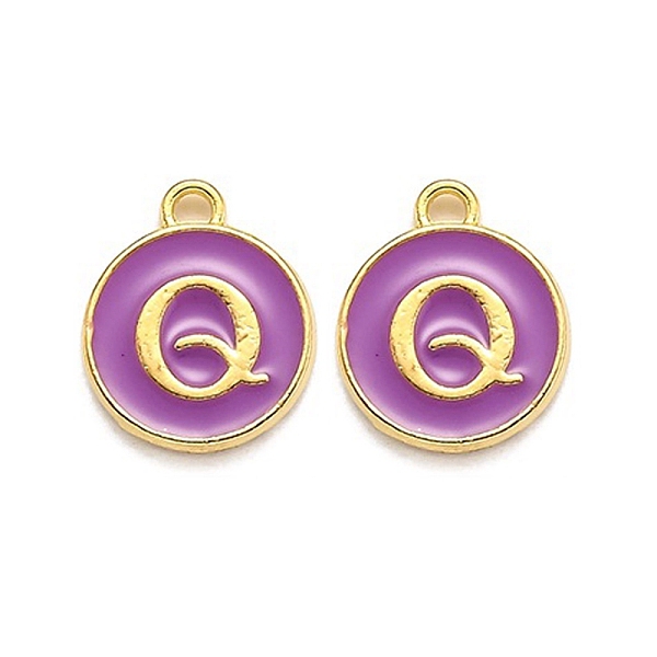 

PandaHall Golden Plated Alloy Enamel Charms, Enamelled Sequins, Flat Round with Alphabet, Letter.Q, Purple, 14x12x2mm, Hole: 1.5mm...