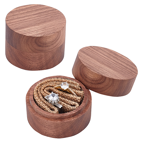 

PandaHall PH Wooden Ring Box, Rustic Wedding Ring Holder Wooden Engagement Ring Box Round Ring Bearer Box with Linen Inside for Wedding...