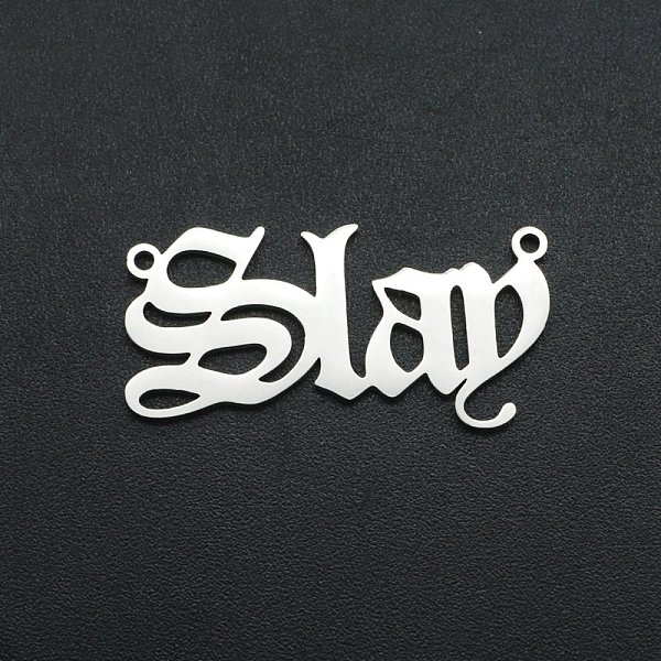 

PandaHall 201 Stainless Steel Links, Old English, Slay, Laser Cut, Stainless Steel Color, 11x27x1mm, Hole: 1.2mm 201 Stainless Steel Word