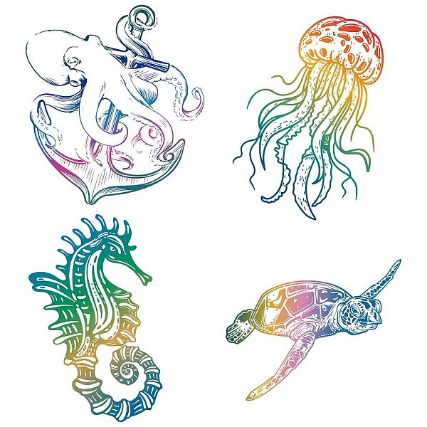PandaHall GORGECRAFT 8Pcs 4 Styles 6.3 Inch Sea Animal Window Decals Static Sea Turtles Seahorses Octopuses Pattern Glass Sticker Clings...