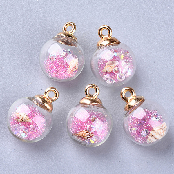 

PandaHall Transparent Glass Globe Pendants, with Resin & Resin Rhinestone & Conch Shell & Glass Micro Beads inside, Plastic CCB Pendant..., Pink