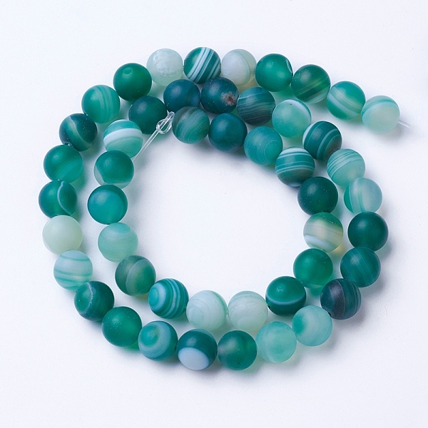 

PandaHall Natural Grade A Striped Agate/Banded Agate Beads Strands, Dyed & Heated, Frosted, Round, Teal, 6mm, Hole: 1mm, about 62pcs/strand..., Cyan