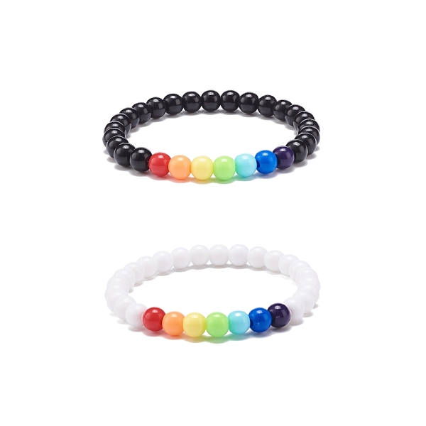 

PandaHall 2Pcs 2 Colors Acrylic Round Beaded Stretch Bracelets Set for Kids, Colorful, Inner Diameter: 1-3/4 inch(4.4cm), 1Pc/color Acrylic