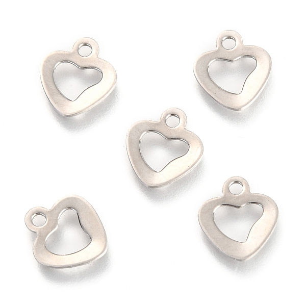 

PandaHall 201 Stainless Steel Charms, Laser Cut, Heart, Stainless Steel Color, 10x9x0.6mm, Hole: 1.4mm 201 Stainless Steel Heart