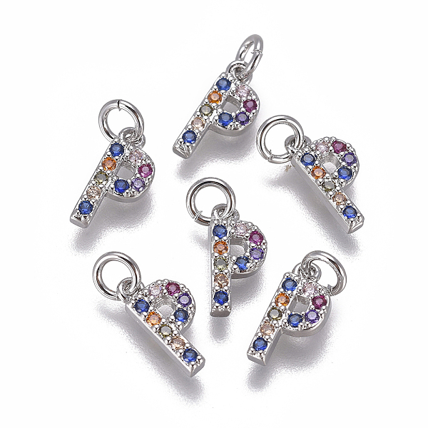 

PandaHall Brass Micro Pave Cubic Zirconia Charms, Letter, Colorful, Platinum, Letter.P, 9.7x4.6x1.7mm, Hole: 2~2.5mm Brass+Cubic Zirconia...