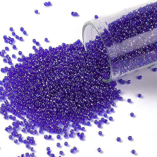 

PandaHall TOHO Round Seed Beads, Japanese Seed Beads, (87) Transparent AB Cobalt, 15/0, 1.5mm, Hole: 0.7mm, about 3000pcs/10g Glass Blue