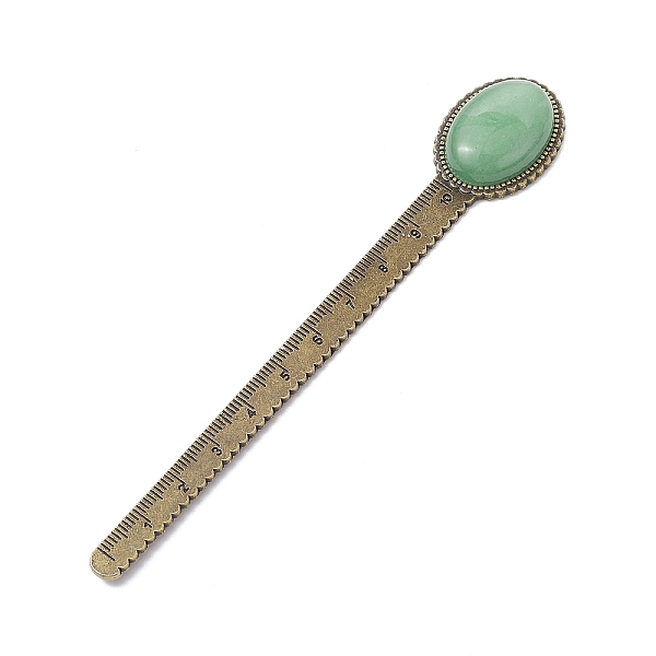 

PandaHall Tibetan Style Alloy Bookmark Rulers, Oval Natural Green Aventurine Bookmarks, Antique Bronze, 134x22.5x8mm Green Aventurine Oval