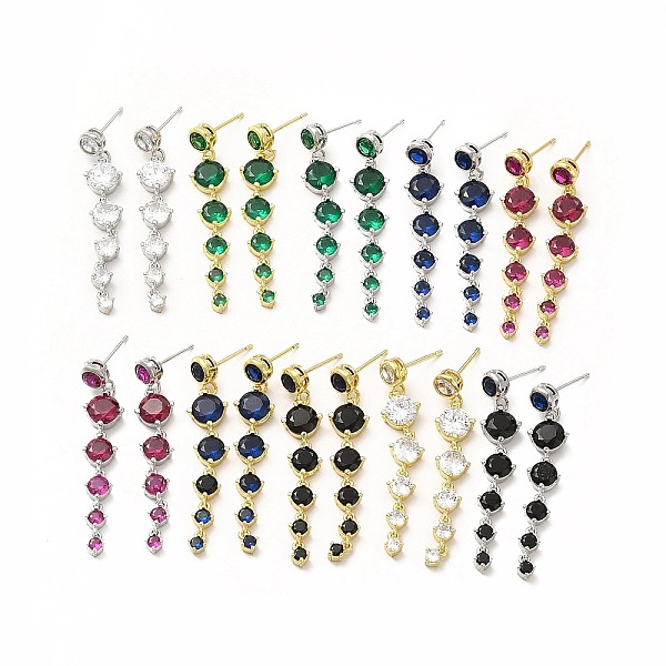 

PandaHall Brass Cubic Zirconia Dangle Stud Earrings for Women, Lead Free & Cadmium Free, Graduated Round, Mixed Color, 41.5mm, Pin: 0.8mm..., Multicolor