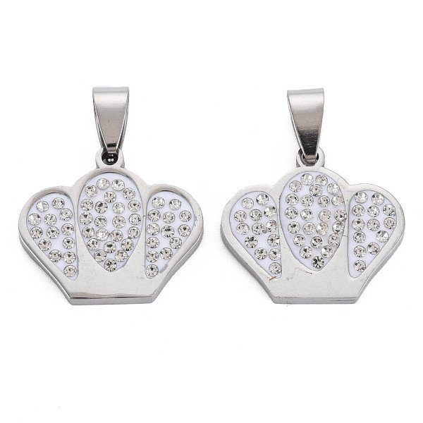

PandaHall 201 Stainless Steel Pendants, with Crystal Rhinestone and Stainless Steel Snap On Bails, Crown, Stainless Steel Color, 20x22x3mm..., Clear
