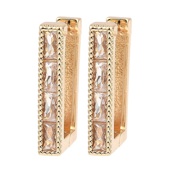 

PandaHall Brass with Cubic Zirconia Hoop Earrings, Rectangle, Light Gold, 18x3x13.5mm Cubic Zirconia Clear