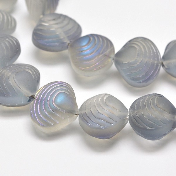

PandaHall Frosted Electroplate Glass Shell Beads Strands, Rainbow Plated, Lavender, 12x14.5x10mm, Hole: 1mm, about 32pcs/strand, 16 inch..., Purple