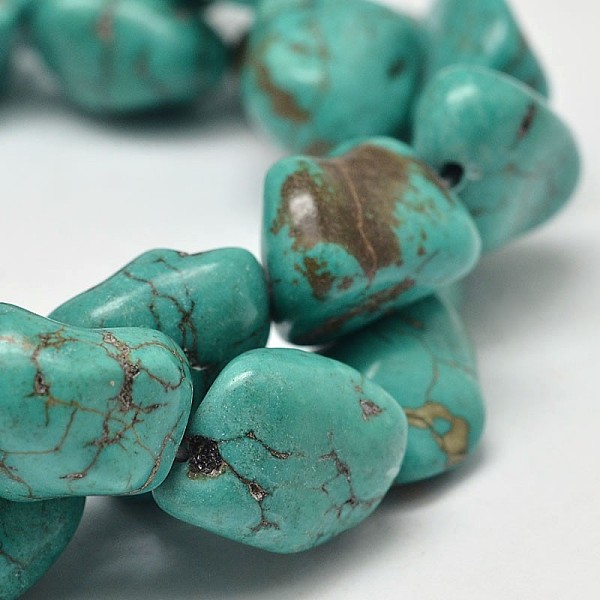 

PandaHall Dyed Nuggets Natural Howlite Beads Strands, Light Sea Green, 11~17x10~17mm, Hole: 1mm, about 15.7 inch Magnesite Nuggets Green