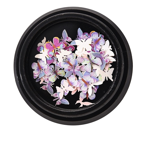 

PandaHall Paper Cabochons, Nail Art Decorations, Lifelike Butterfly, Medium Orchid, 4~8x5~10x0.1mm, about 50pcs/box Paper Butterfly Purple