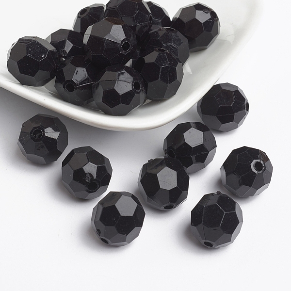 

PandaHall Opaque Acrylic Beads, Faceted Round, Black, Size:about 14mm in diameter, hole: 2mm, about 340pcs/500g Acrylic Round Black