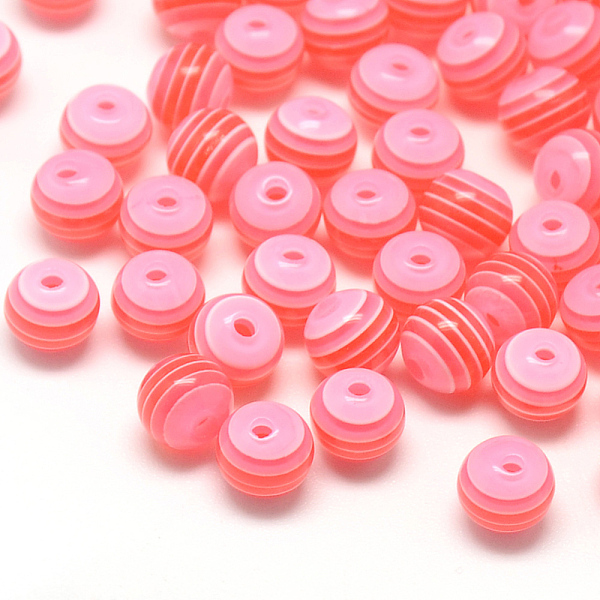 

PandaHall Transparent Stripe Resin Beads, Round, Orange Red, 8mm, Hole: 1.6~2mm Resin Round Red