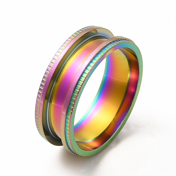 

PandaHall 201 Stainless Steel Grooved Finger Ring Settings, Ring Core Blank, for Inlay Ring Jewelry Making, Rainbow Color, Inner Diameter...