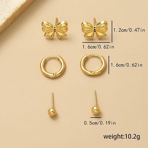 Elegant Stainless Steel Classic Bowknot & Round & Ring Earring Sets