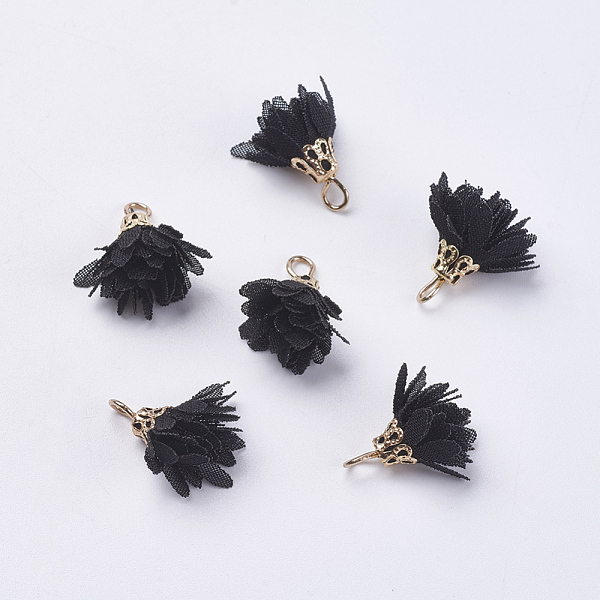 

PandaHall Nylon Pendant Decorations, with Iron Findings, Flower, Light Gold, Black, 19~20x15mm, Hole: 2mm Nylon Flower Black