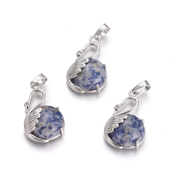 

PandaHall Natural Blue Spot Jasper Pendants, with Platinum Tone Brass Findings, Swan, 30.8x18.8x8.5mm, Hole: 7x5mm Blue Spot Jasper Other...
