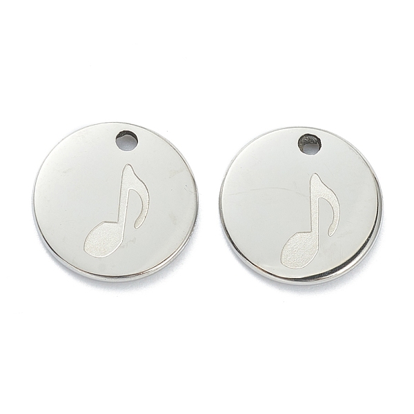 PandaHall 304 Stainless Steel Charms, Flat Round with Music Note, Stainless Steel Color, 11.5x1mm, Hole: 1.5mm 304 Stainless Steel Flat...