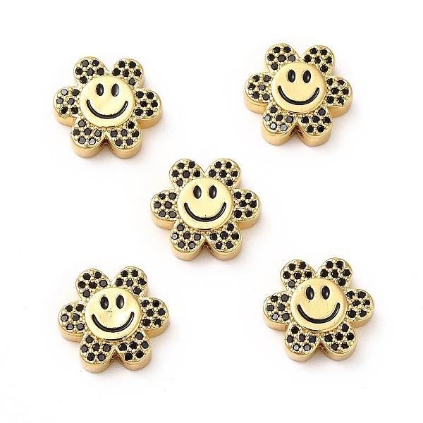 

PandaHall Rack Plating Brass Cubic Zirconia Beads, with Enamel, Real 18K Gold Plated, Long-Lasting Plated, Cadmium Free & Lead Free, Flower..., Black