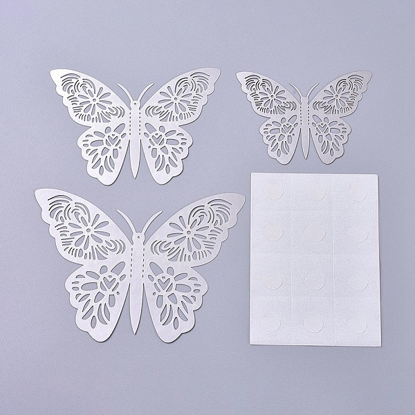 

PandaHall 3D Hollow Butterflies Wall Stickers, Removable Decal Art Home Decor, Painting Supplies Room Decor Kit, Kids Bedroom Decoration..., Silver