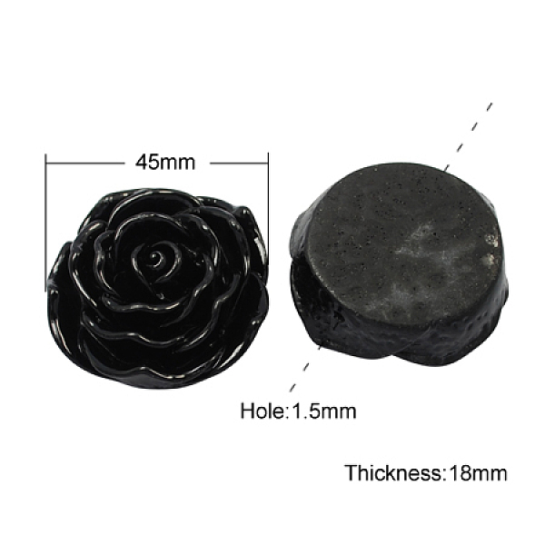 

PandaHall Resin Flower Rose Beads, Black, 45x18mm, Hole: 1.5mm Resin Flower Black
