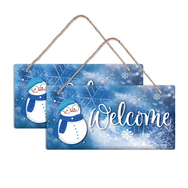 

PandaHall Natural Wood Hanging Wall Decorations, with Jute Twine, Rectangle, Colorful, Word, 15x30x0.5cm Wood Snowman