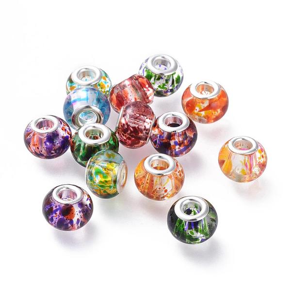 

PandaHall Spray Painted Glass European Beads, with Silver Color Plated Brass Cores, Large Hole Beads, Rondelle, Mixed Color, 14~15x9.5~11mm..., Multicolor