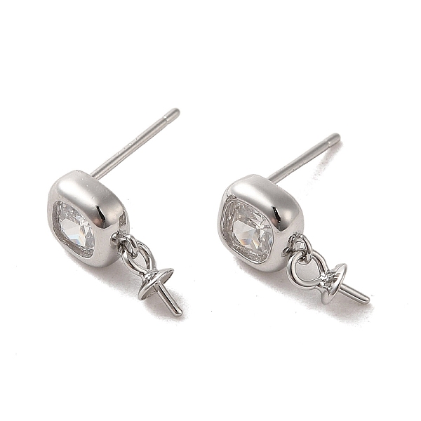 

PandaHall 925 Sterling Silver Stud with Cubic Zirconia Earrings Findings, Square, Platinum, 12x6mm, Pin: 11x0.7mm Sterling Silver+Cubic..., Clear