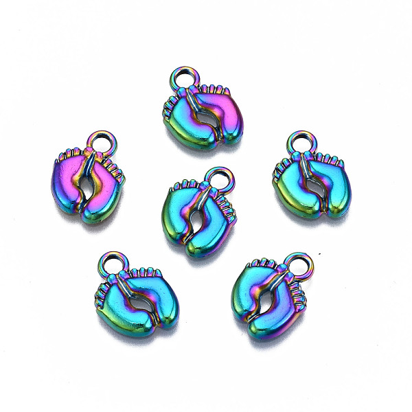 

PandaHall Rainbow Color Alloy Charms, Cadmium Free & Nickel Free & Lead Free, Footprints, 14x10x2mm, Hole: 2mm Alloy Body