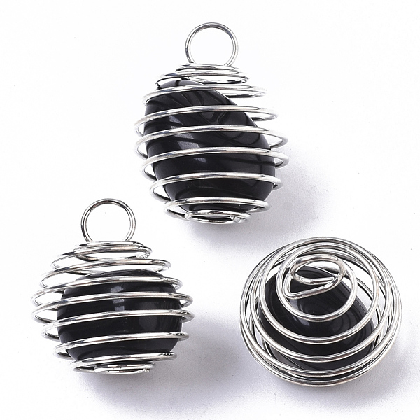 

PandaHall Iron Wrap-around Spiral Bead Cage Pendants, with Natural Obsidian Beads inside, Round, Platinum, 21x24~26mm, Hole: 5mm Obsidian...
