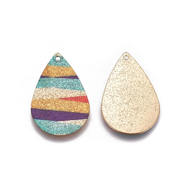 

PandaHall Printed Iron Pendants, teardrop, Light Gold, Colorful, 27.5x17.8x0.4mm, Hole: 1.4mm Iron Teardrop