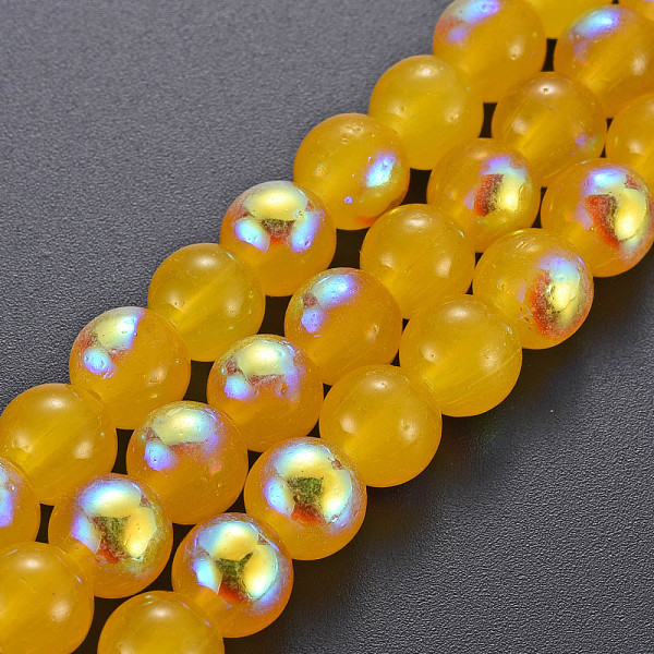 

PandaHall Spray Painted Glass Beads Strands, AB Color Half Plated, Round, Gold, 8x7.5mm, Hole: 1.4mm, about 50~51pcs/strand, 14.57~14.96...