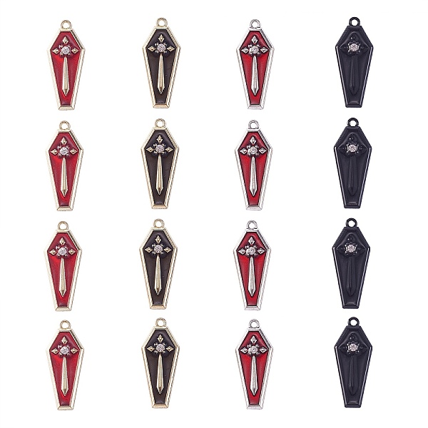 

PandaHall 20Pcs 4 Colors Zinc Alloy Enamel Pendants, with Crystal Rhinestone, Coffin with Cross, Red, 31.5x13.5x3.5mm, Hole: 2mm, 5pcs/color...
