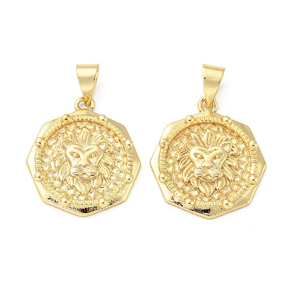 

PandaHall Brass Pendants, Flat Round with Lion Head Charms, Real 18K Gold Plated, 20x18x2.5mm, Hole: 4.5x3.5mm Brass Flat Round