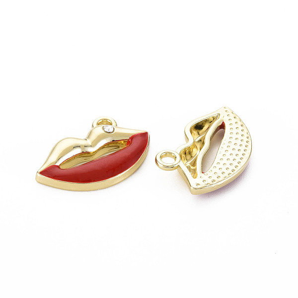 

PandaHall Rack Plating Alloy Enamel Pendants, with Crystal Rhinestone, Cadmium Free & Nickel Free & Lead Free, Lip, FireBrick, 19x14x4mm..., Red