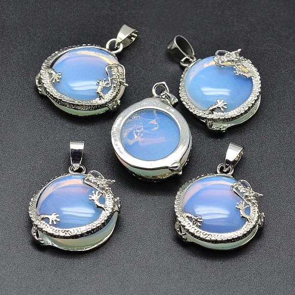 

PandaHall Flat Round with Dragon Platinum Plated Brass Opalite Pendants, Cadmium Free & Lead Free, 26.5x24x9mm, Hole: 7x4mm Opalite Flat...