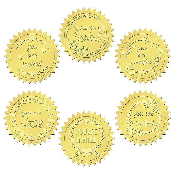 

PandaHall CRASPIRE 6 Styles You are Invited Gold Foil Embossed Stickers 2 Inch Certificate Sealing Decal Round Label Self Adhesive Decal for...