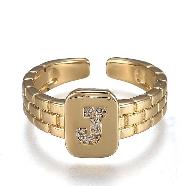 PandaHall Brass Micro Pave Clear Cubic Zirconia Cuff Rings, Open Rings, Cadmium Free & Lead Free, Rectangle, Golden, Letter. J, US Size 6 1/4... PandaHall Brass Micro Pave Clear Cubic Zirconia Cuff Rings, Open Rings, Cadmium Free & Lead Free, Rectangle, Golden, Letter. J, US Size 6 1/4...