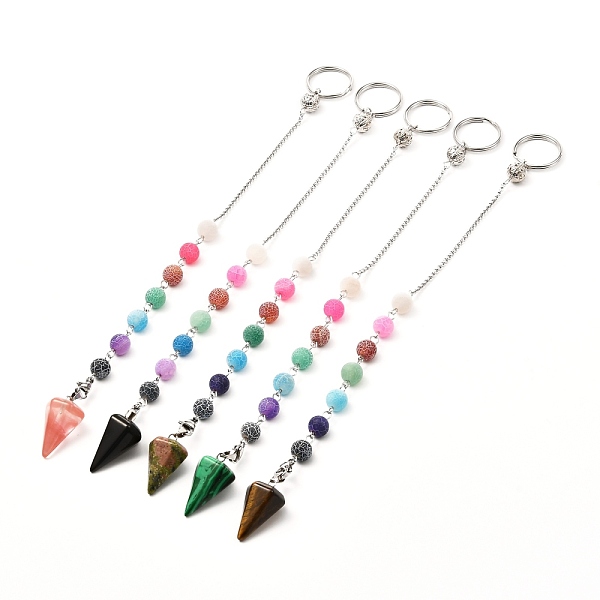 

PandaHall Keychain, Cone/Spike/Pendulum Natural & Synthetic Mixed Stone Chakra Dowsing Pendulum Pendants, with Natural Weathered Agate Round...