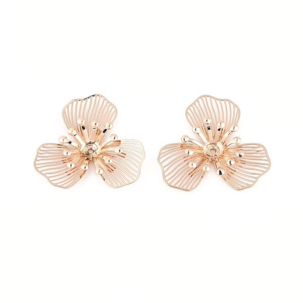 Brass Bead Caps, Flower, Light Gold, 23-23.5x25x4mm, Hole: 0.9mm